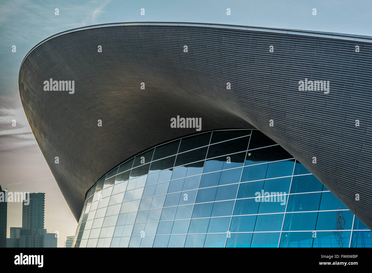 The London Aquatics Centre It was designed by Pritzker Prize-winning architect Zaha Hadid in 2004. Stock Photo