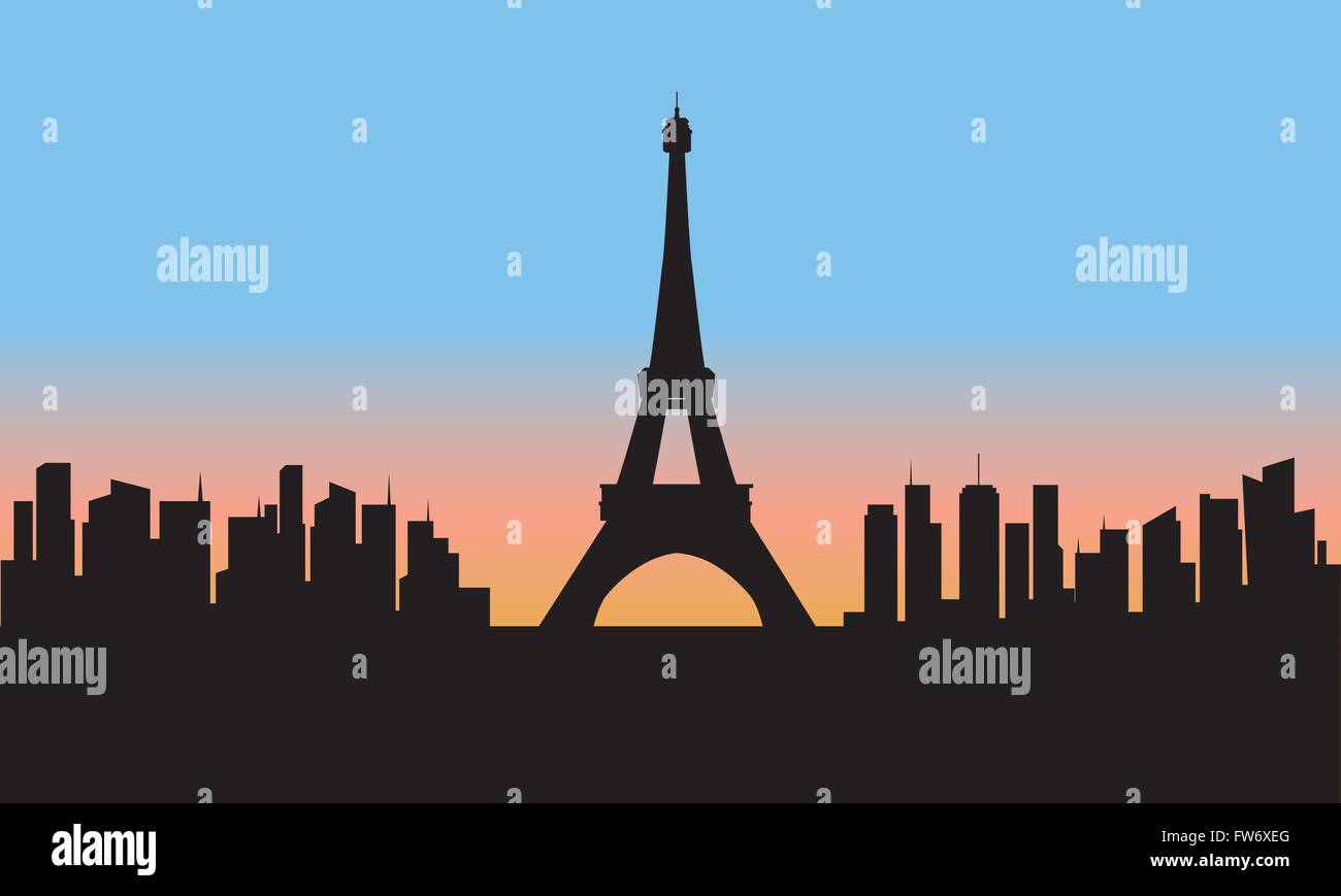 silhouette of eiffel tower cityscape Stock Vector