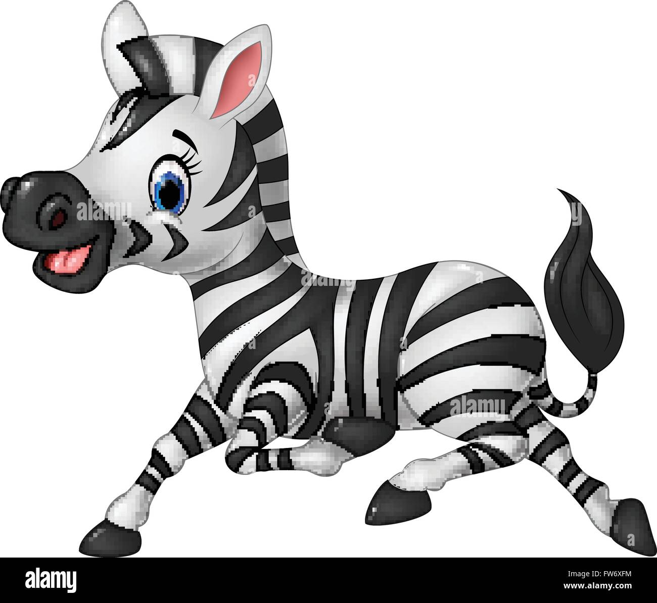 Cartoon funny zebra running isolated on white background Stock Vector