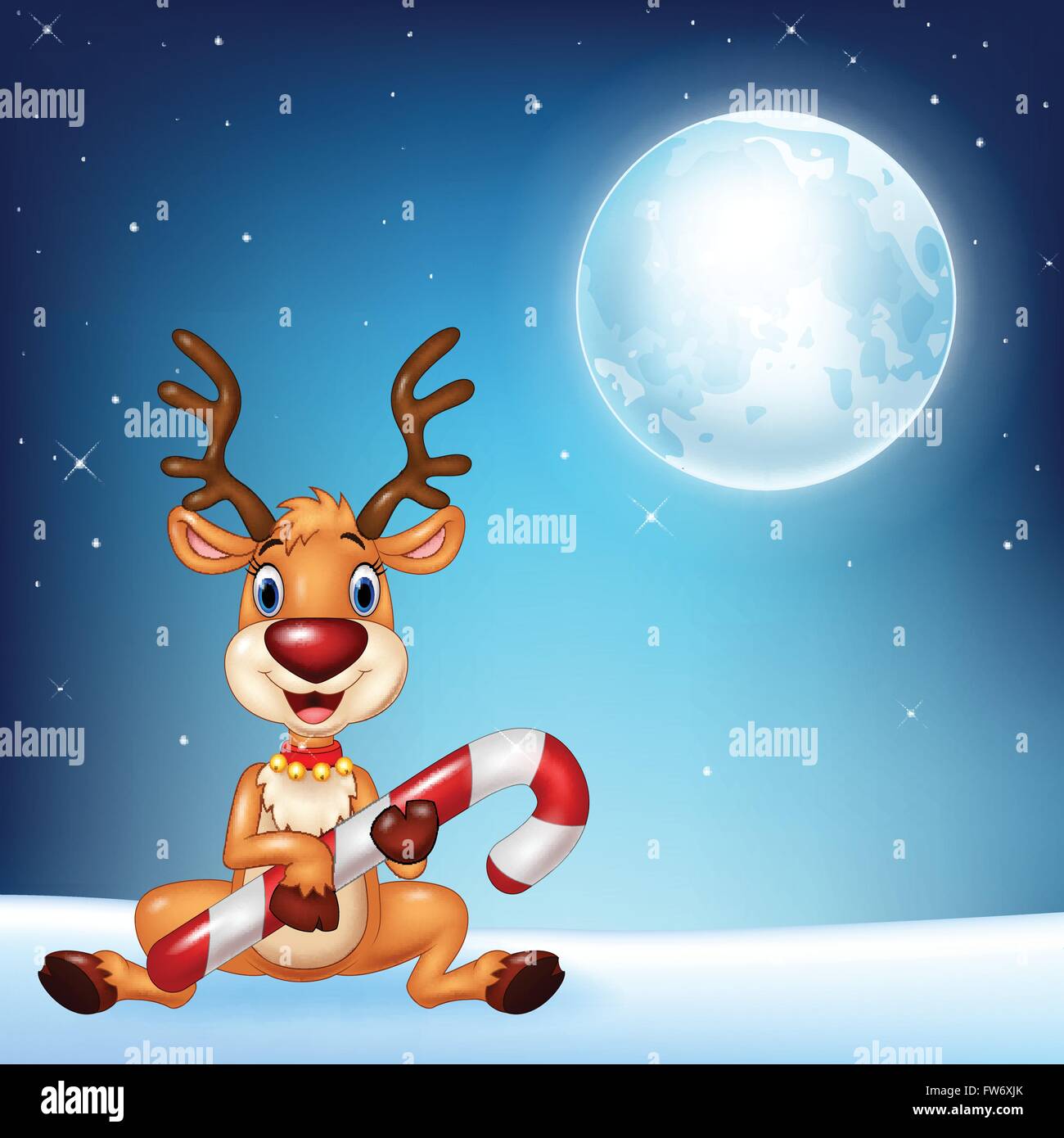 Illustration of baby deer holding Christmas candy Stock Vector
