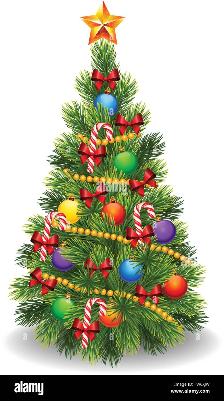 Illustration of decorated Christmas tree isolated on white background ...