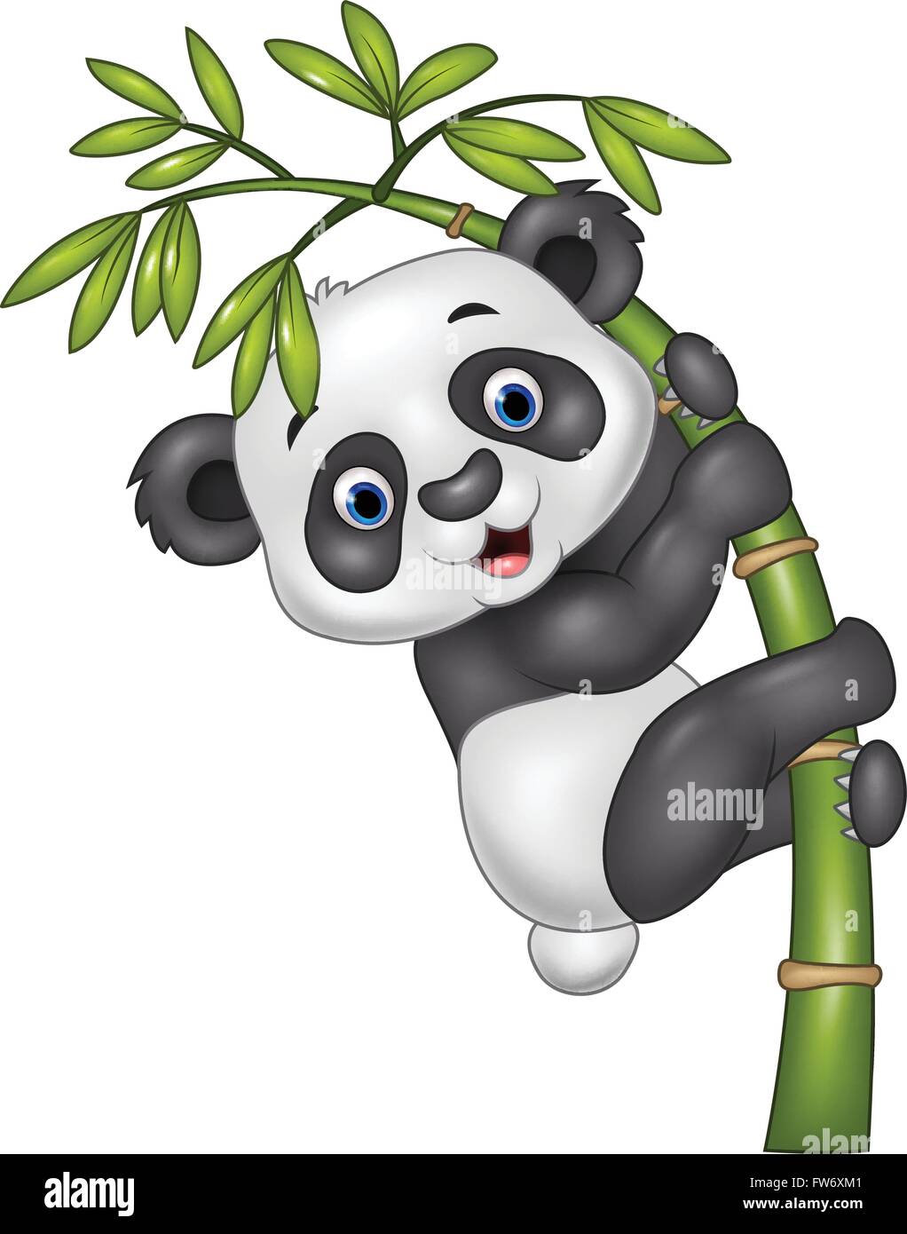 Cute Funny Baby Panda Hanging On The Bamboo Tree Stock Vector Image Art Alamy