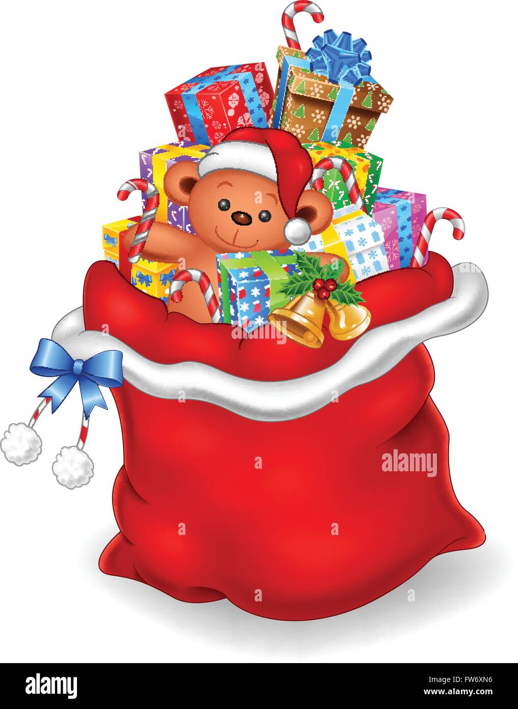 Illustration of red sack with contains gift isolated on white background Stock Vector