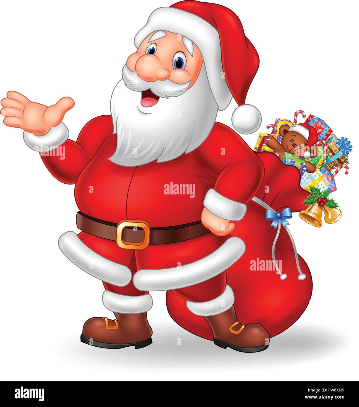 Cartoon funny Santa presenting isolated on white background Stock ...