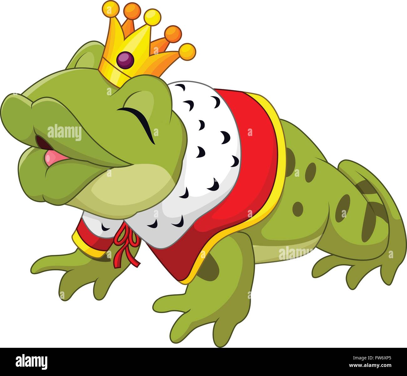 Cartoon funny king frog king blowing a kiss Stock Vector