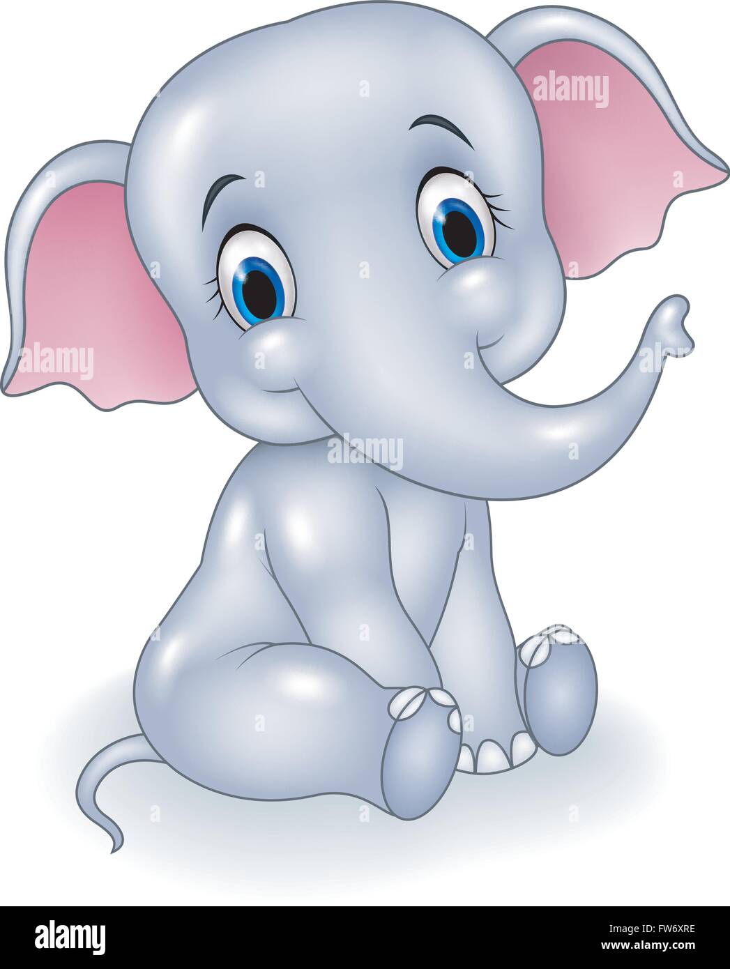 Cartoon funny baby elephant sitting isolated on white background Stock ...