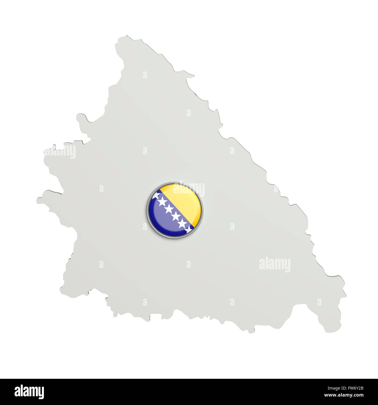 3d rendering of Bosnia Herzegovina boundaries and button with flag on ...