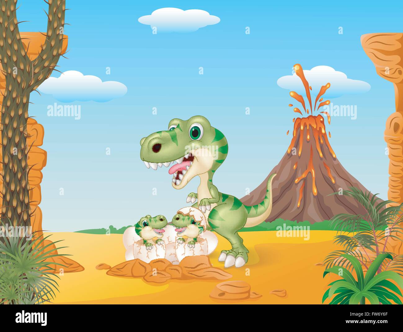 Download Cartoon mom tyrannosaurus dinosaur and baby dinosaurs ...