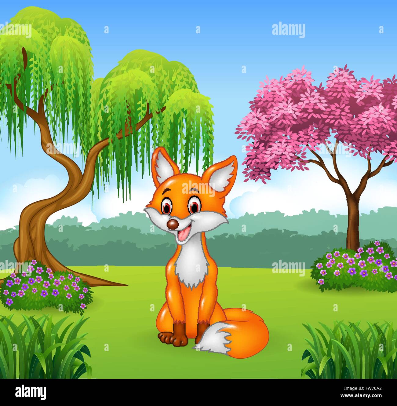 Cartoon smiley fox sitting Stock Vector