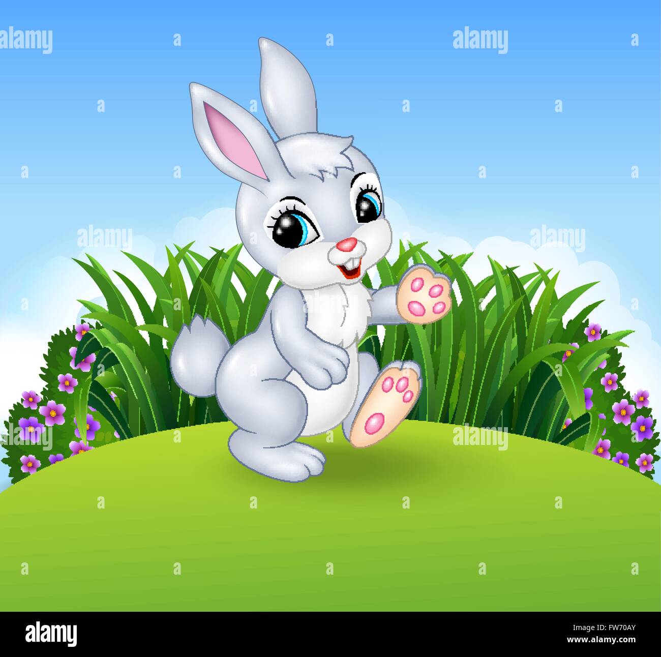 Little bunny walking on grass background Stock Vector Image & Art Alamy