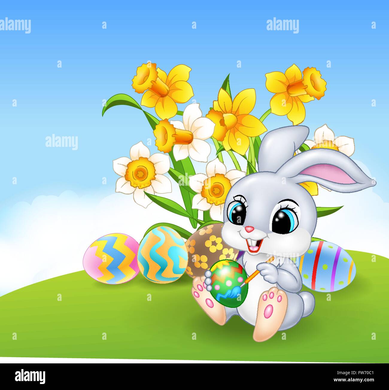 Cute little Easter Bunny painting an egg Stock Vector Image & Art - Alamy