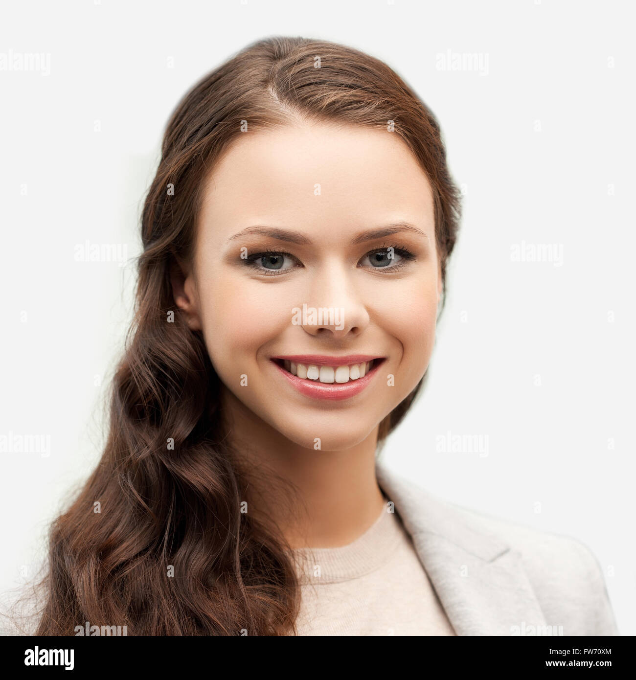 happy smiling young woman face or portrait Stock Photo - Alamy