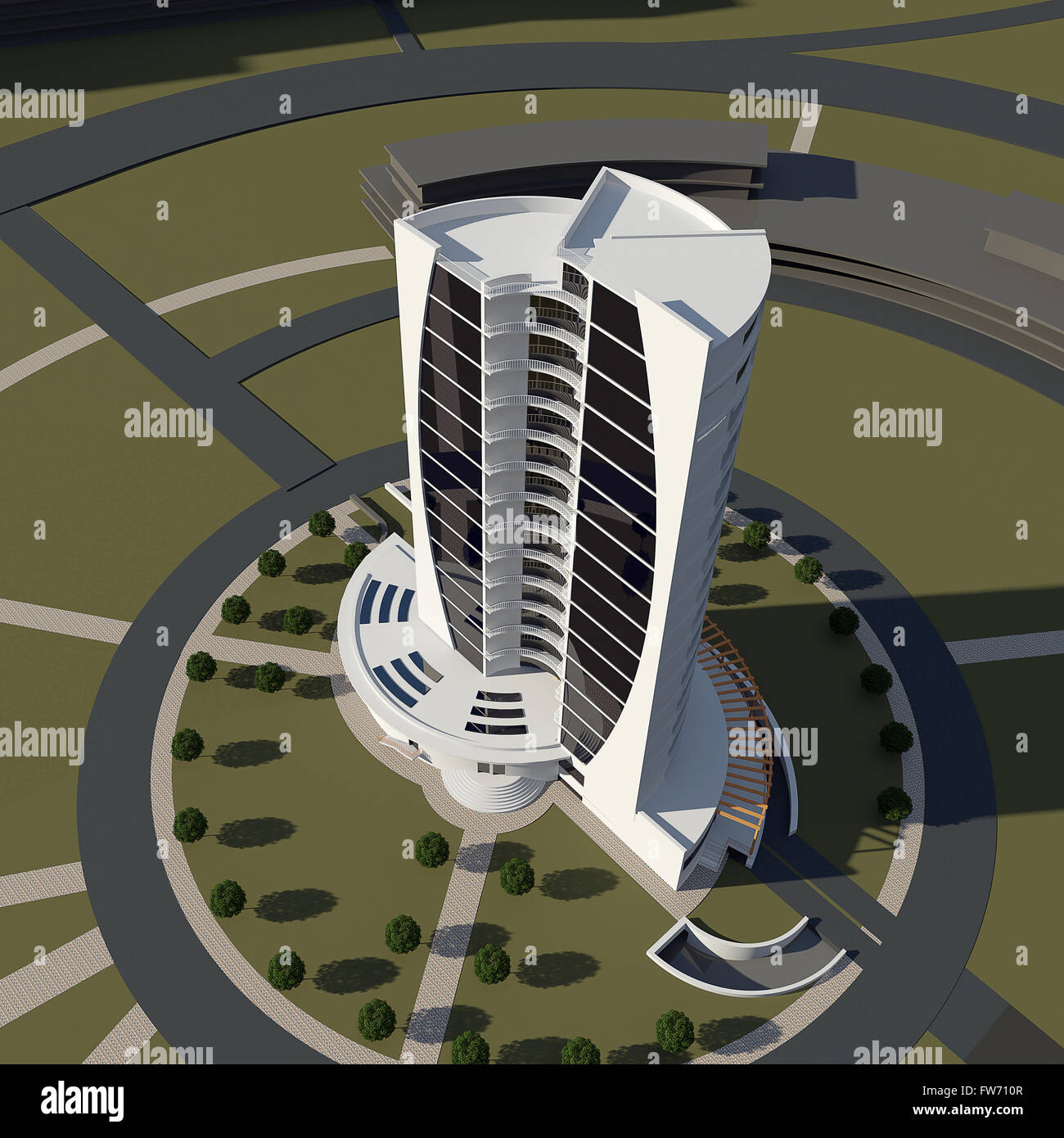 3d rendering of modern conceptual business centre building isolated on ...
