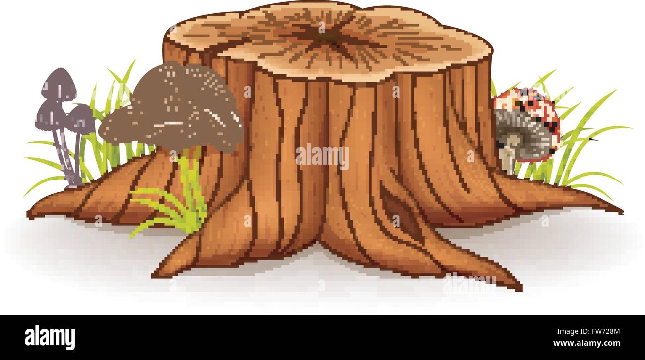 Illustration of tree stump and mushroom Stock Vector