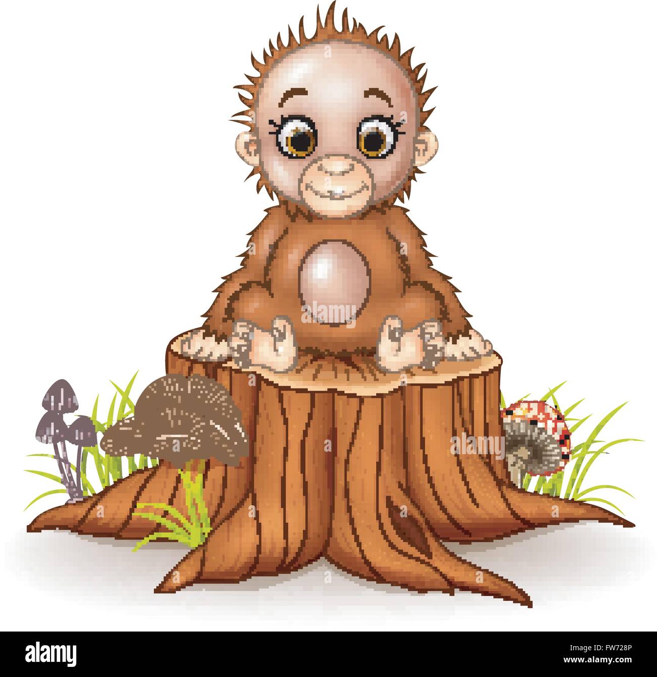 Cartoon funny baby orangutan on tree stump Stock Vector Image & Art - Alamy