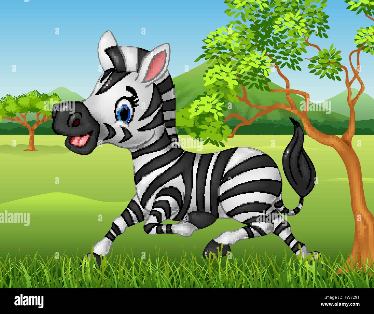 Happy zebra running in the jungle Stock Vector