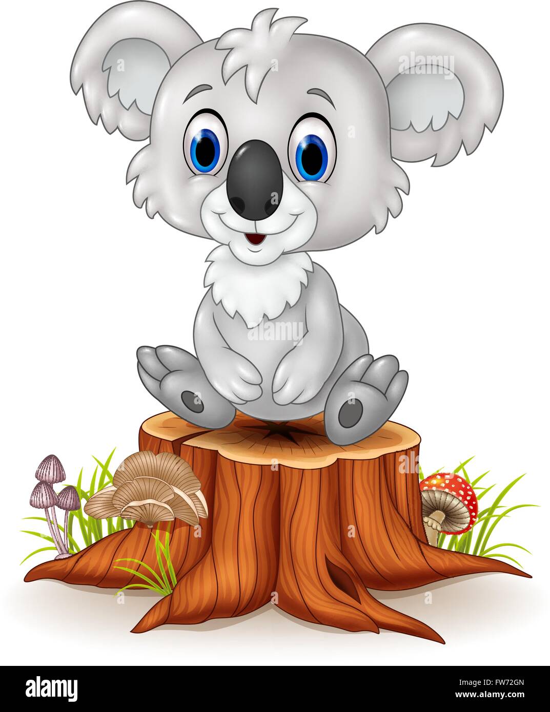 Cartoon adorable koala sitting on tree stump Stock Vector Image & Art ...