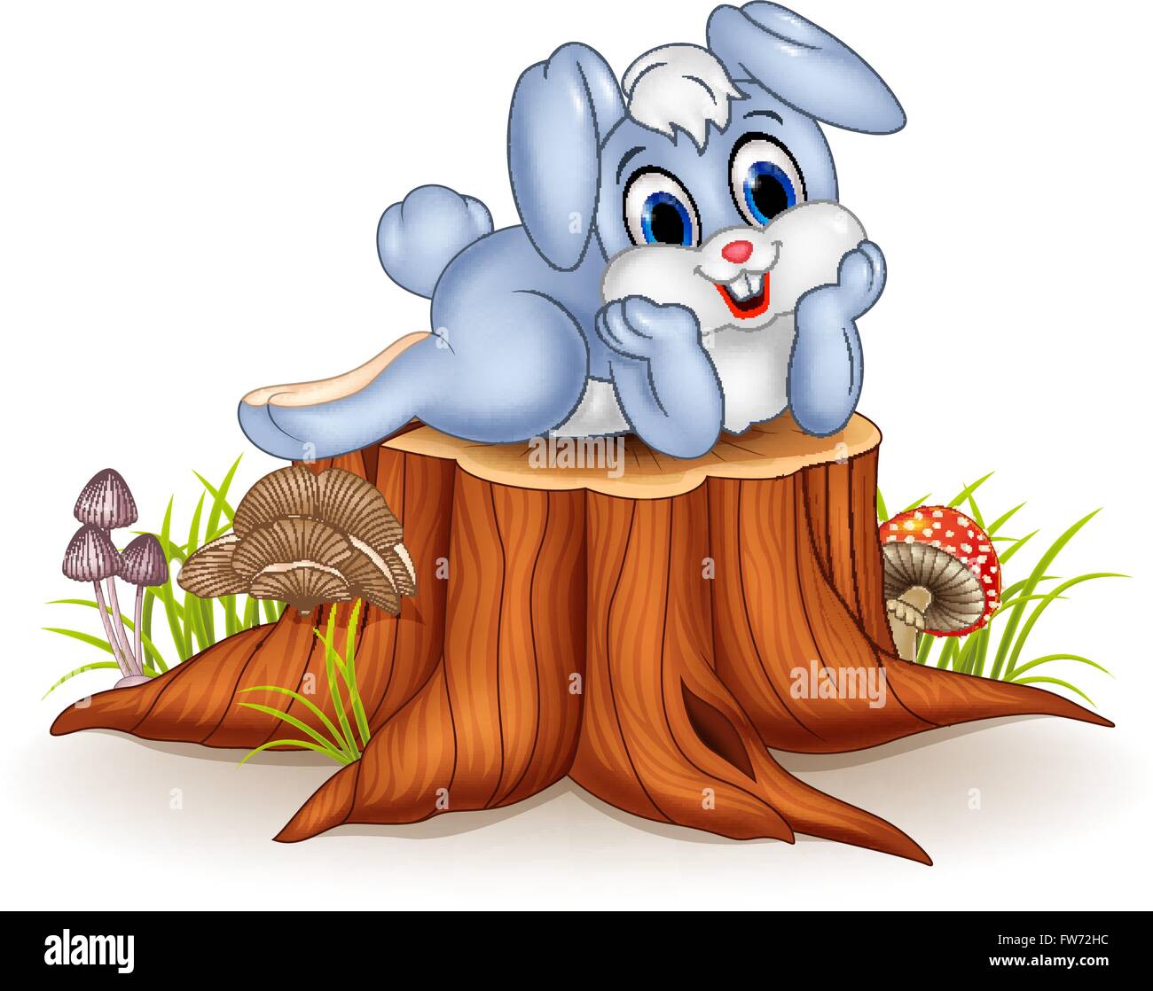 Cartoon bunny posing on tree stump Stock Vector Image & Art - Alamy