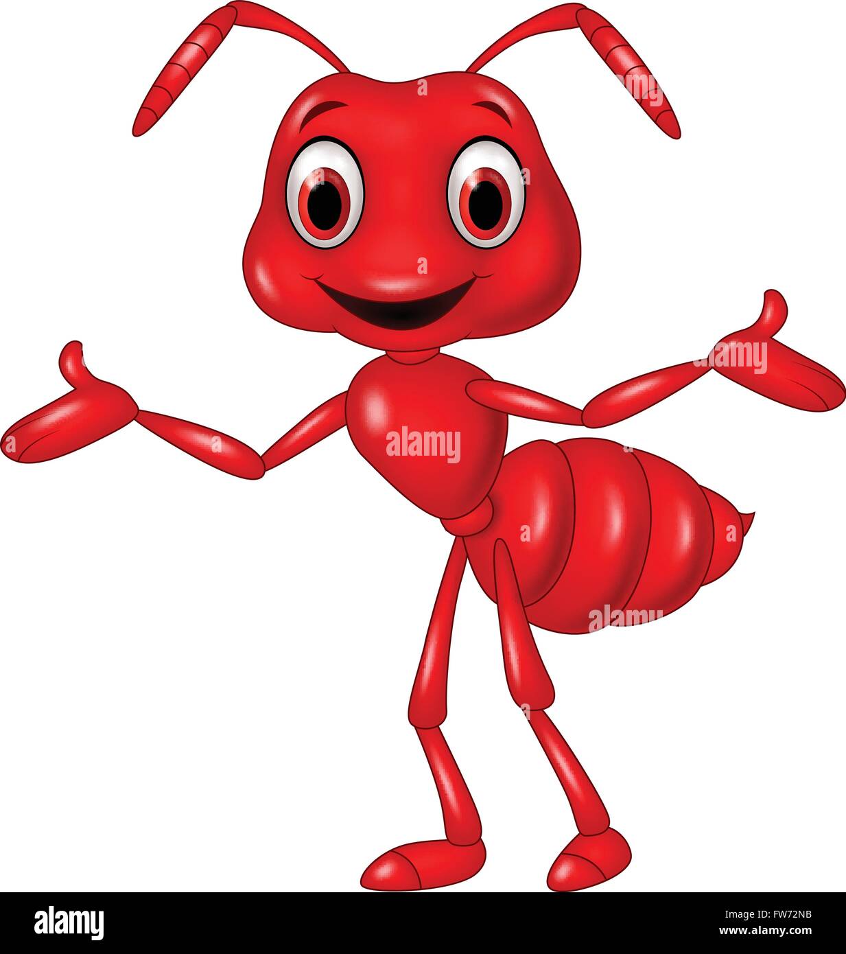 Cartoon red ant waving isolated on white background Stock Vector