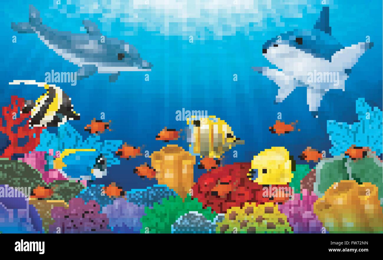 Beautiful underwater world with corals and tropical fish Stock Vector ...