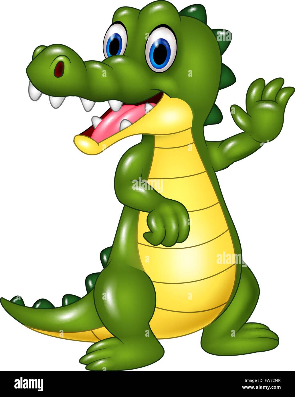 Cartoon funny crocodile waving hand isolated on white background Stock Vector