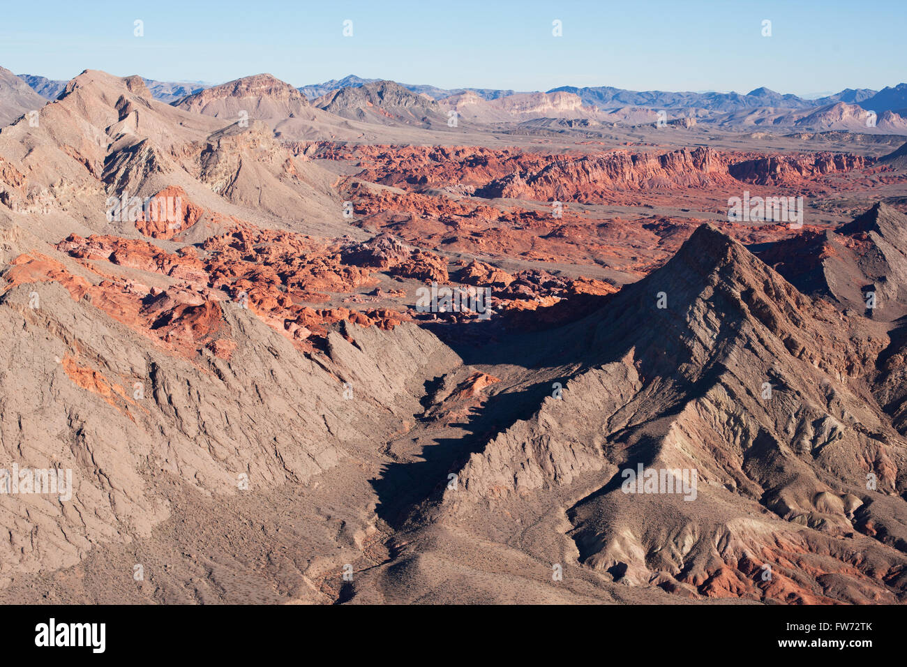 AERIAL VIEW. Bowl of Fire. Desert Wilderness near Lake Mead National Recreation Area, Clark County, Nevada, USA. Stock Photo