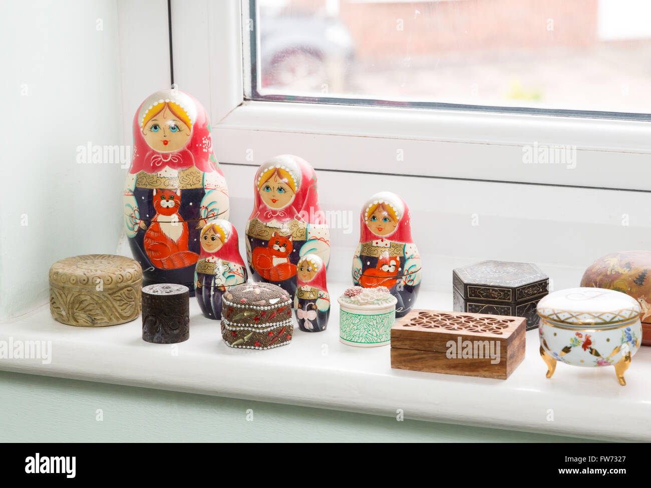 Rusian Matryoshka dolls and other knickknacks on display Stock Photo