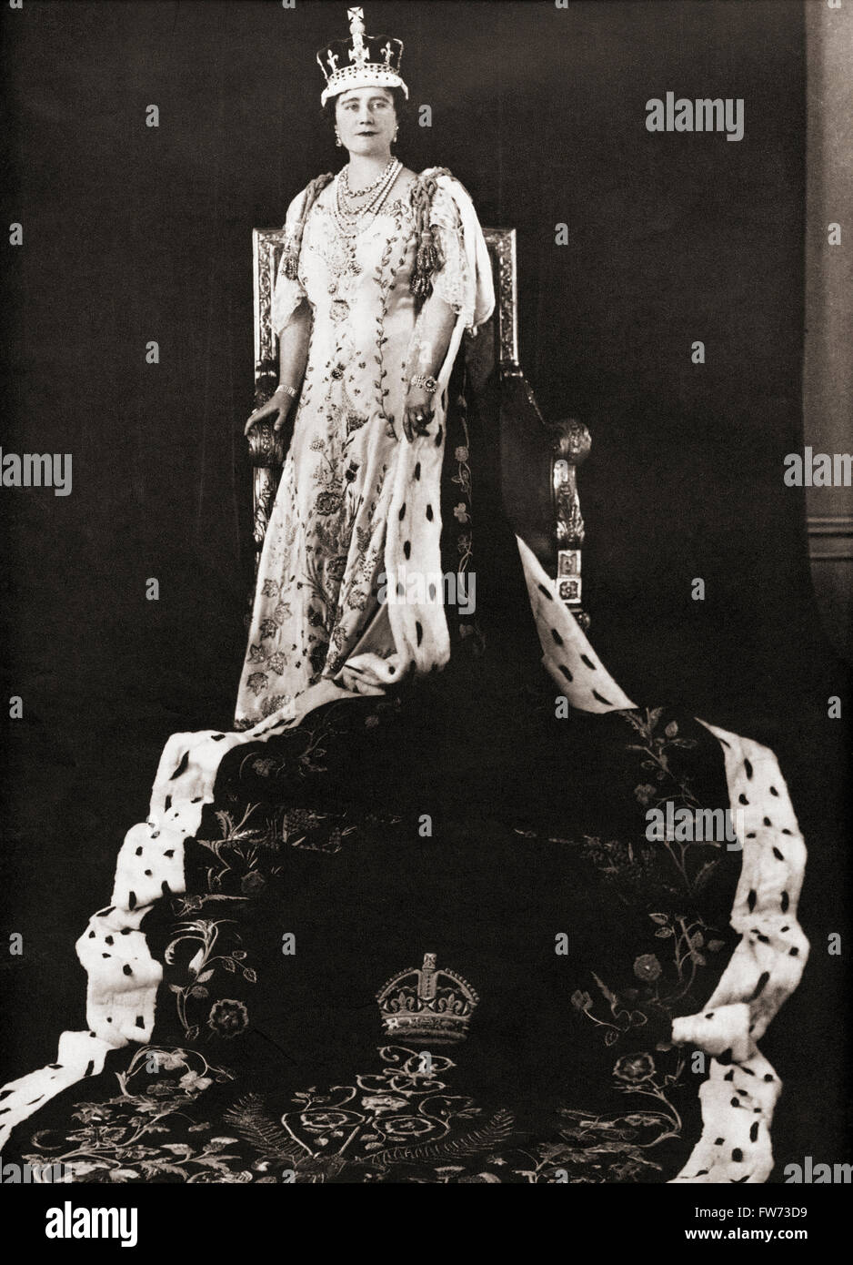 Elizabeth Angela Marguerite Bowes-Lyon, 1900 –  2002. Queen consort of the United Kingdom as the wife of King George VI, seen here the day of her coronation, 12 May, 1937. Stock Photo