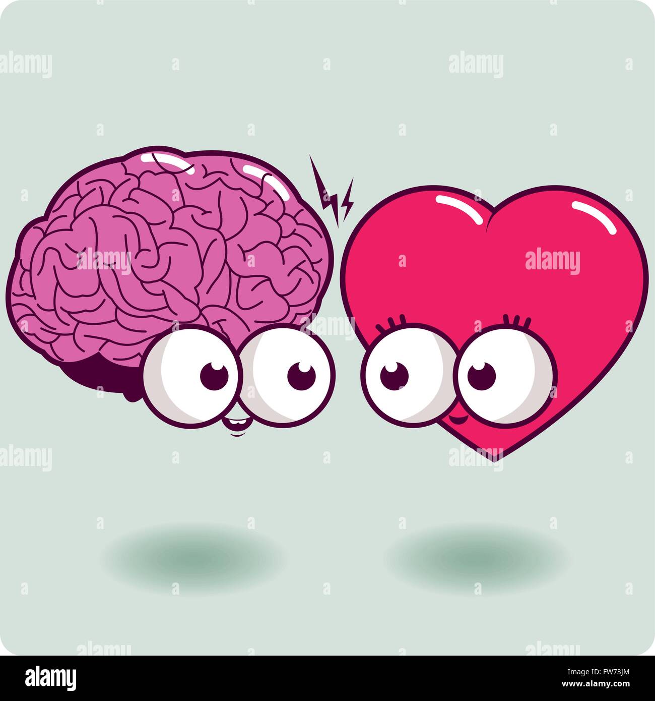 Cute heart and mind characters. Stock Vector
