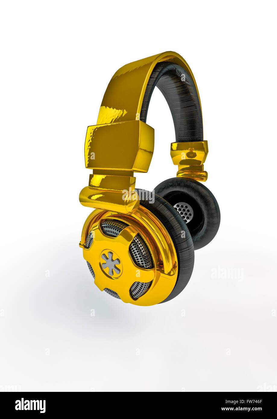 Gold headphones / 3D render of golden headphones Stock Photo