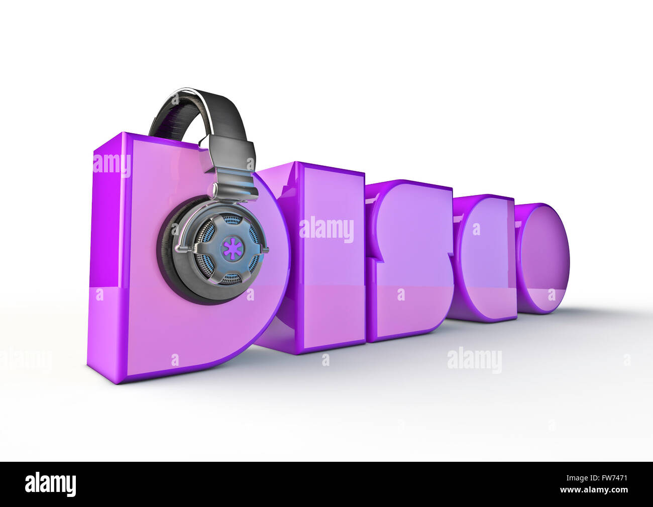 Disco title with headphones / 3D render of text with headphones Stock