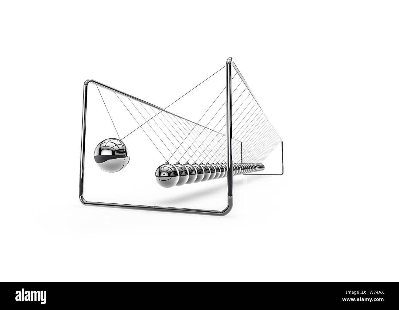 Very long Newton's cradle / 3D render of ridiculously long Newton's cradle Stock Photo