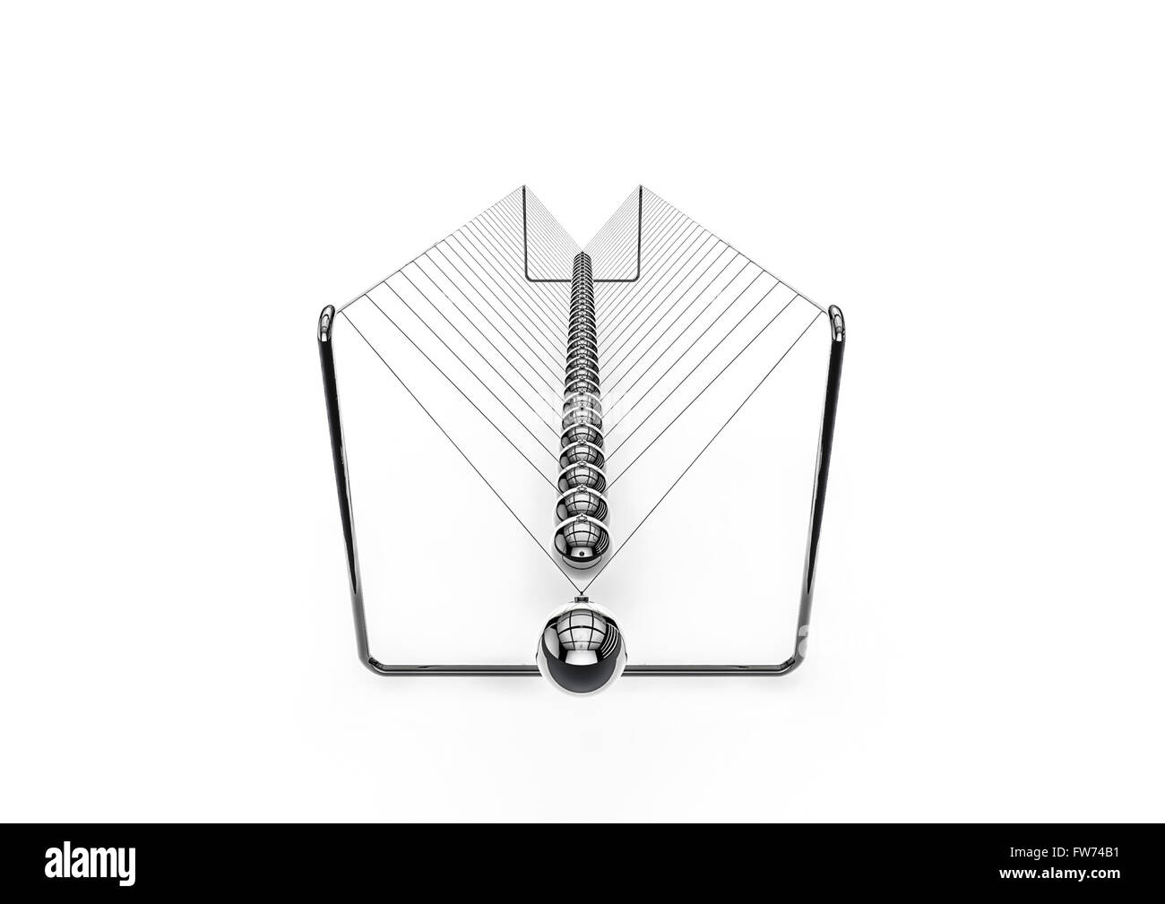 Very long Newton's cradle / 3D render of ridiculously long Newton's cradle Stock Photo