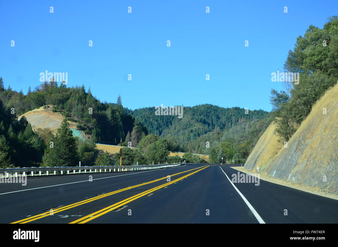 A deserted multi-lane highway in Northern California. Stock Photo