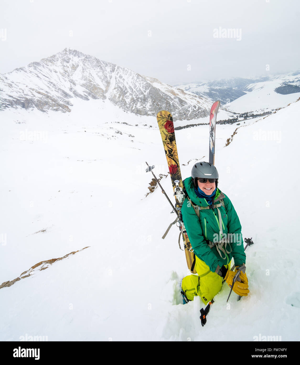 Ski mountaineering Hydman Peak 12,008ft in the Pioneer Mountain Range Stock Photo