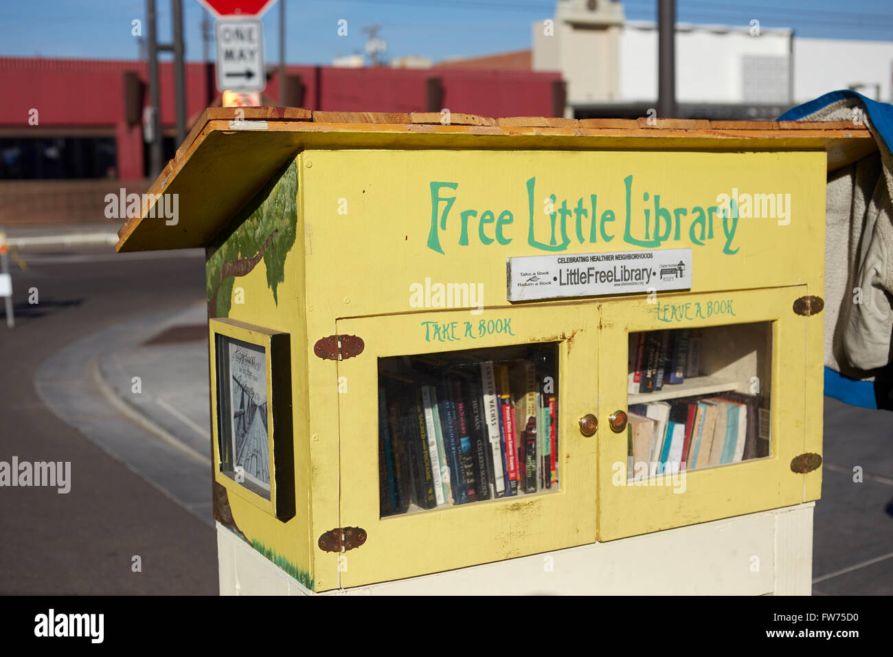 Free Little Library at the Phoenix Arizona farmer's market, USA Stock Photo