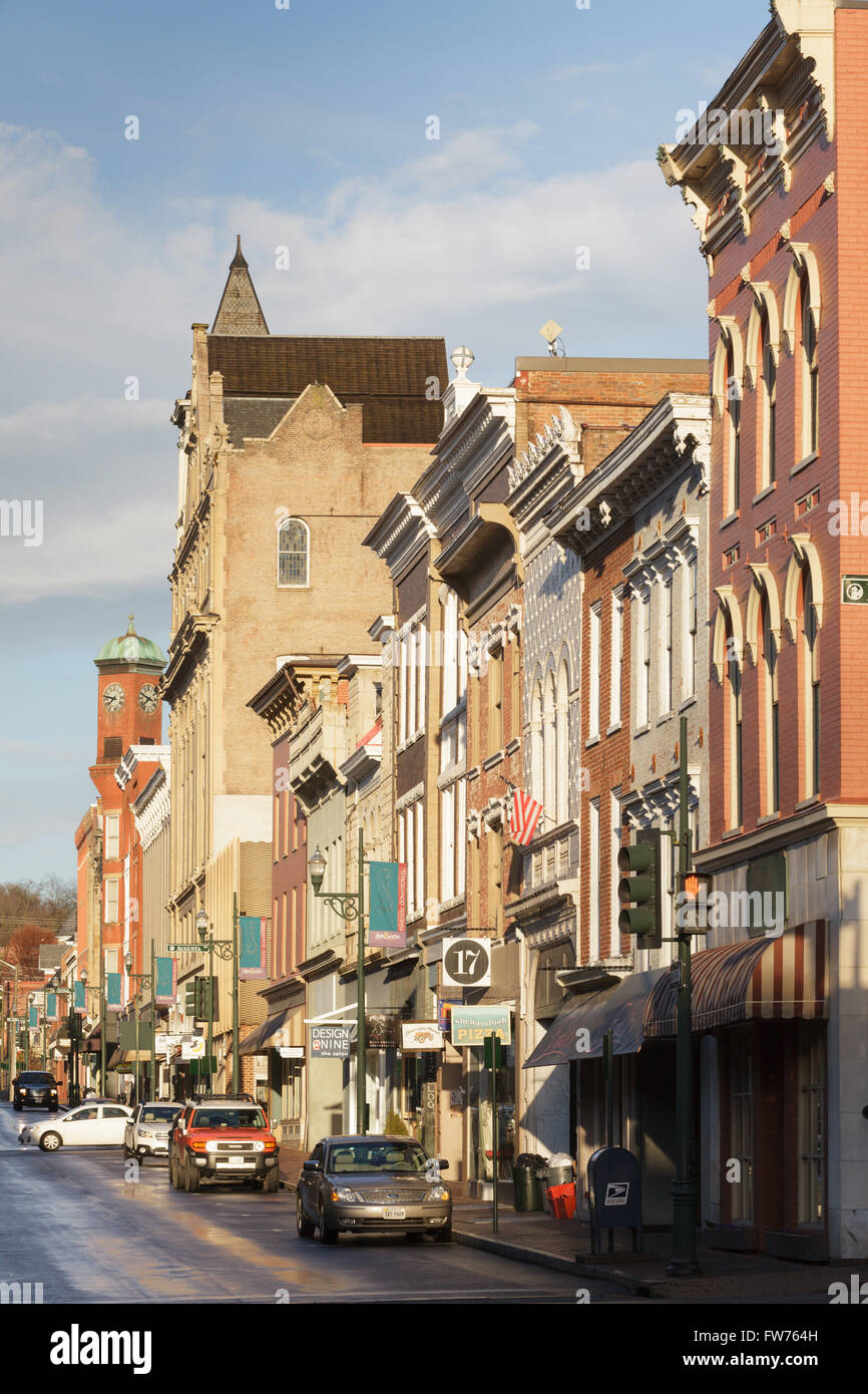 Business district of charming Staunton, Shenandoah Valley, Virginia, USA. Stock Photo