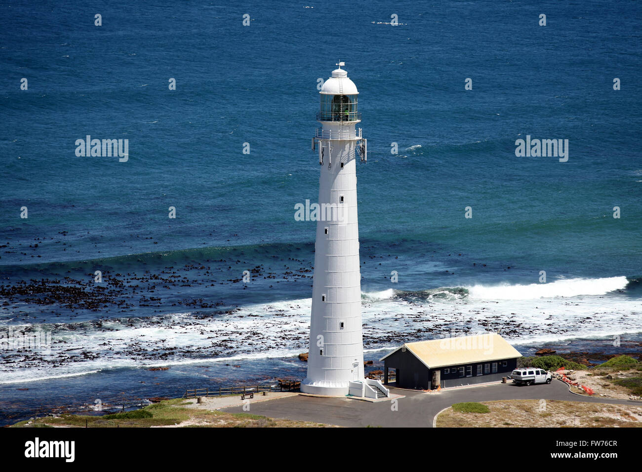 Slangkop Point Lighthouse at Kommetjie on the Atlantic Coast of Cape Town in South Africa Stock Photo