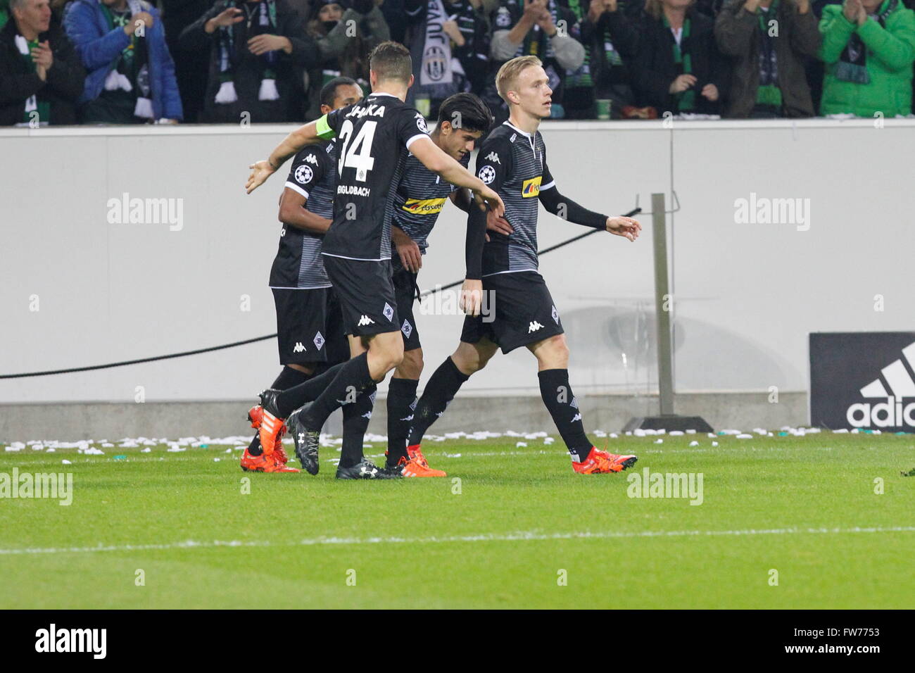 Goal Fabian Johnson in action during the champion league match Monchengladbach - Juventus Monchengladbach, November 3, 2015 Stock Photo