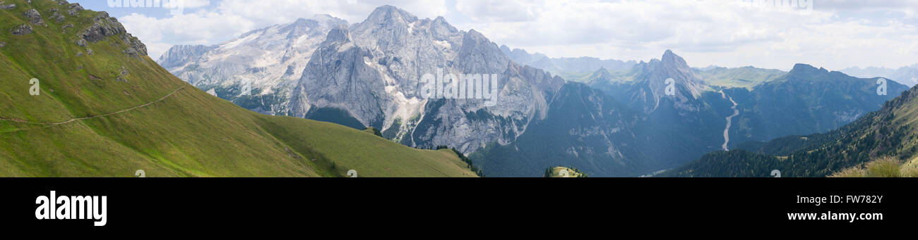 View from the trail Viel dal Pan over the glacier of the Marmolada in the Dolomites Stock Photo