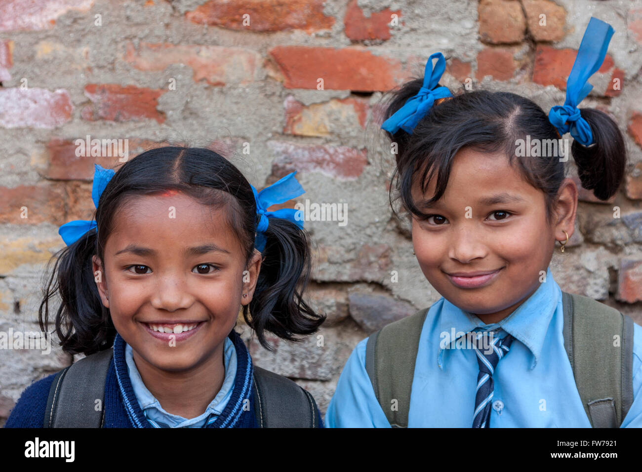 Bhaktapur, Nepal. Two Schoolgirls in Uniform Stock Photo - Alamy