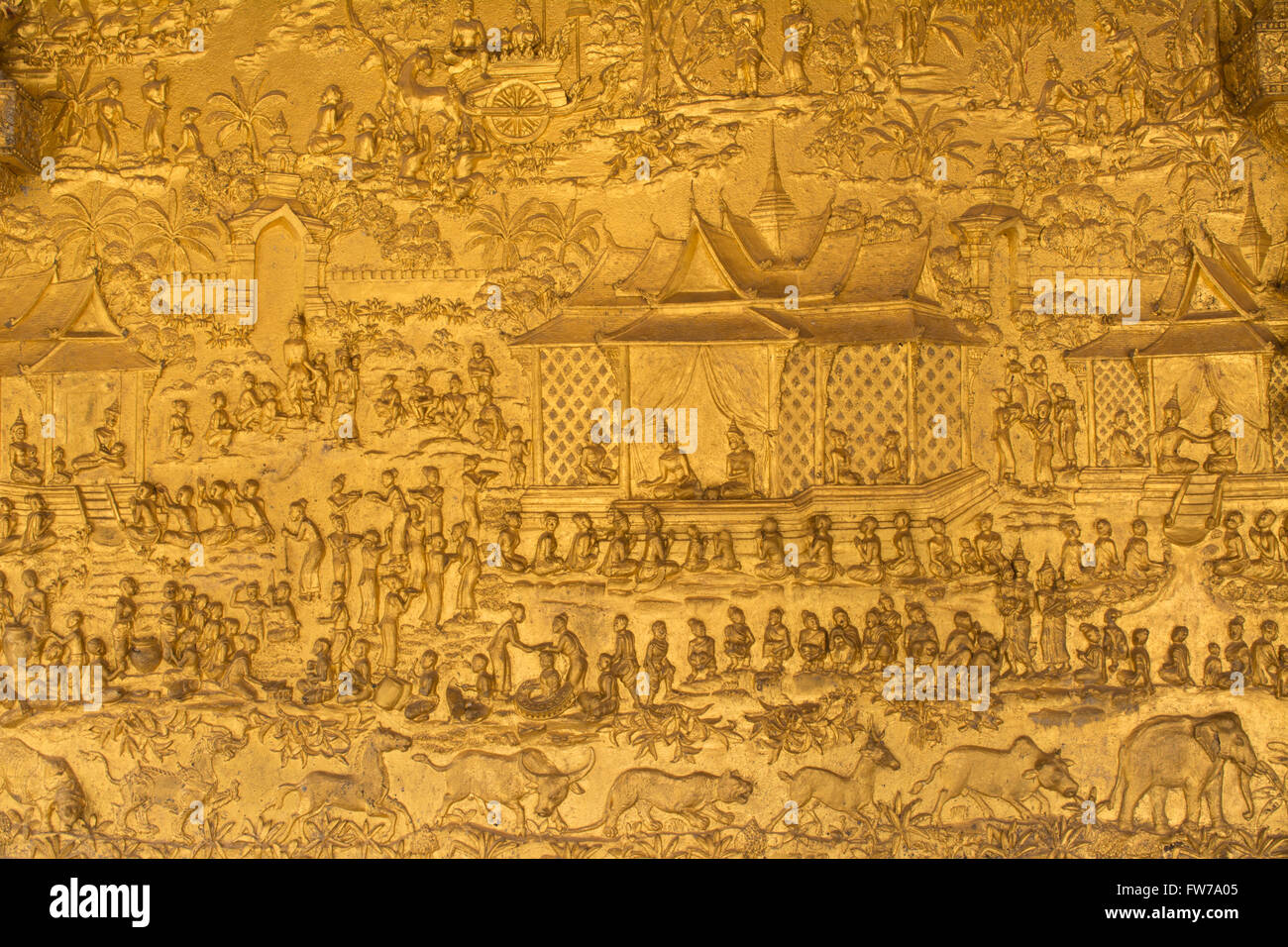 art on wall at wat mai Luang prabang, Laos Stock Photo