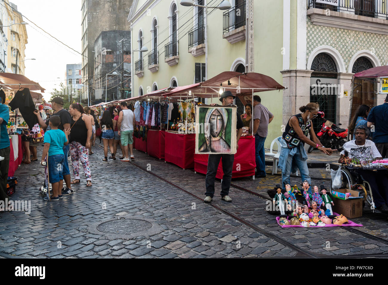 Sunday street market, Recife Antigo, Recife, Pernambuco, Brazil Stock Photo