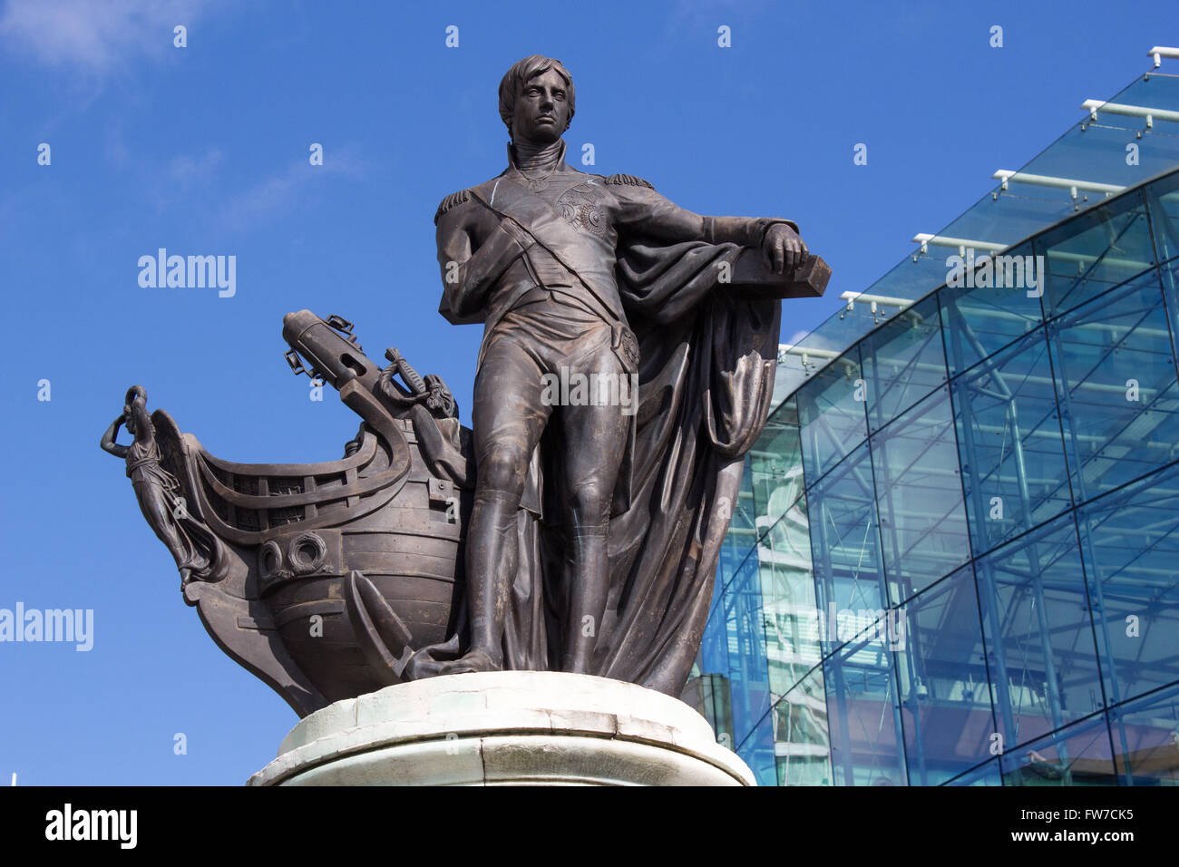 Vice Admiral Horatio Nelson 1st Viscount Nelson, KB, a sculpture by Sir Richard Westmacott in the Bullring Birmingham. Stock Photo