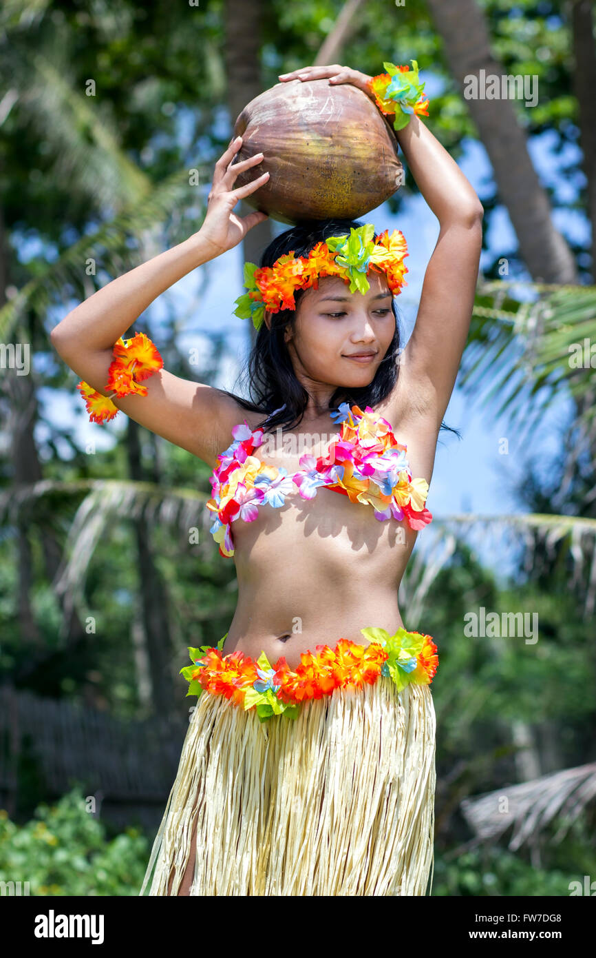 Hawaii hula dancer with coconut Stock Photo - Alamy