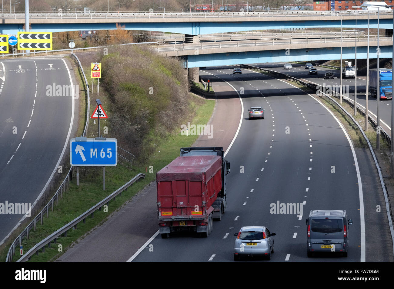The M65 junction on the M6 Northbound at Preston in Lancashire Stock Photo
