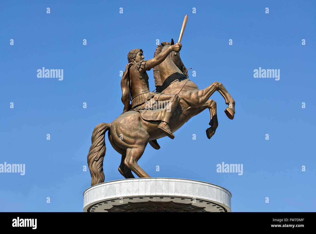 Bronze monument of Alexander the Great in Skopje and clear sky Stock ...