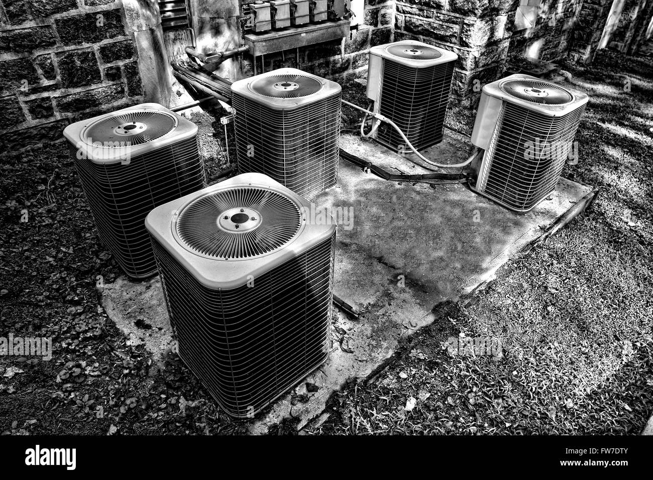 HVAC air conditioner condenser fan units in a combined battery set for