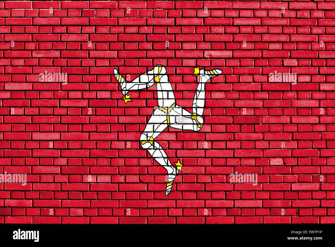 flag of Isle of Man painted on brick wall Stock Photo
