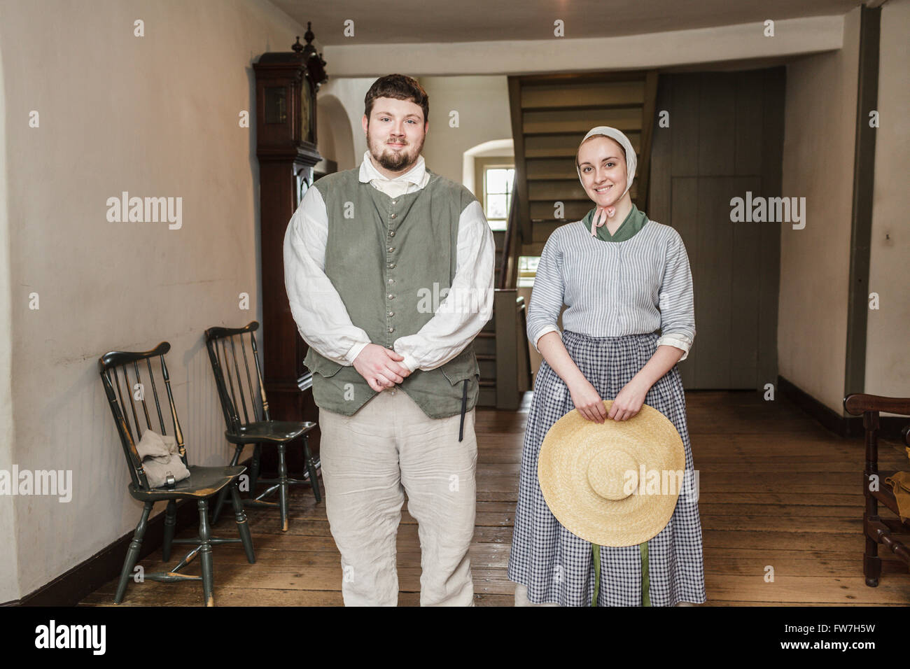 Costumed guides are living history of Moravians in Old Salem, Winston-Salem, North Carolina, USA. Stock Photo